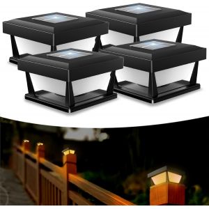 Lampe Solaire Chapeau De Poteau, Ip65 &Eacute;tanche Lampadaire Solaire Ext&eacute;rieur, Lampe Solaire Pour Poteau De Cl&ocirc;ture Lumi&egrave;re Chaude Pour Poteaux En Bois Cl&ocirc;ture (Lot De 4) - Neuf
