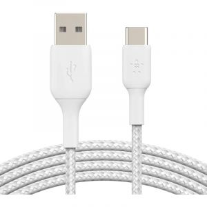 BELKIN C&acirc;ble Tress&eacute; USB-C 1 m (Blanc) - CAB002bt1MWH - C&acirc;ble durable certifi&eacute; USB-IF pour charge rapide et transfert stable - Neuf