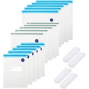 15 Sac Sous Vide Alimentaire , Sacs de Conservation sous vide Zip, Sacs Sous-vide Scell&eacute;s Alimentaires avec 4 Clips de Scellage, sans BPA Sac Stockage pour Fruits Viande Pain - Neuf