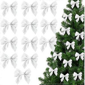 12pcs Festive Blanc Arcs Pour Les D&eacute;corations D'arbre De No&euml;l - Petit De 12 Cm De Pr&eacute;-Attach&eacute; Du Ruban Blanc De L'arbre De No&euml;l Des Arcs De D&eacute;corations Pour No&euml;l, Couronne De No&euml;l Ou Gar - Neuf