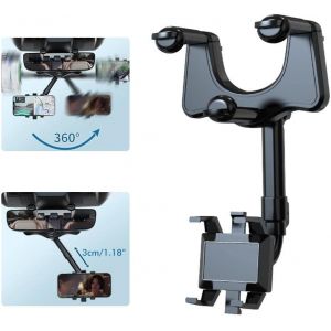 Support De T&eacute;l&eacute;phone De Voiture, Support De T&eacute;l&eacute;phone De Voiture Rotatif Et R&eacute;tractable, Support De T&eacute;l&eacute;phone Pour R&eacute;troviseur Rotatif &Agrave; 360 Degr&eacute;s, Pour Tous Les Smartphones Et Voitures, Noir - Neuf