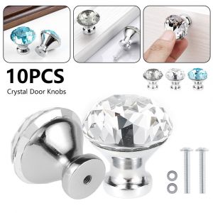 Ensemble de 10 boutons de porte en verre cristal &agrave; motif diamant pour meubles - Neuf
