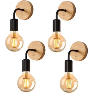 Subzonal-4 Pi&egrave;ces Appliques Murales Vintage En Bois, Lampes Murales Interieur Industrielle E27 Pour Chambre, Salon, Escalier, Couloir(Noir) - Neuf