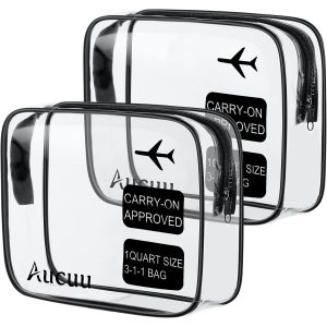 KALANKA-2PCS Trousse de Toilette Transparente, Kit de Voyage pour l&iquest;Avion, PVC &Eacute;tanche Trousse de Maquillage, Sac de Rangment Transparente Sac Cosm&eacute;tiques pour Homme et Femme - Neuf