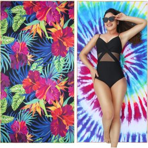Serviette De Plage Séchage Rapide - Drap De Plage Microfibre Légère, Beach Towel Sans Sable, Pour Femme Homme, Voyages, Vacances, Natation, Camping, Avec Le Sac (180x100cm,2 Pack)[Gra10379] - Neuf