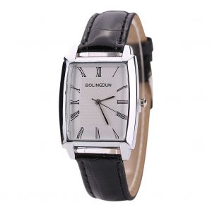 Montre A Quartz Tendance Pour Homme, Bracelet En Cuir Pu, Cadran A Chiffres Romains, Forme Carree (Noir Et Blanc) - Neuf