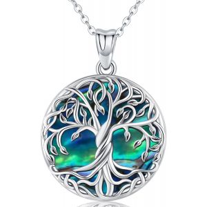 Femmes Colliers En Argent Sterling 925 Pendentif Arbre De Vie Vec Coquille D'ormeau,Cadeaux De Bijoux D'anniversaire De No&euml;l Pour Femmes Filles - Neuf