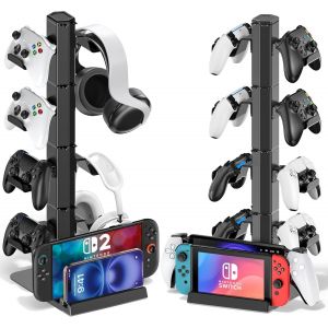 KALANKA-Support de Casques et Manettes, Crochet D&eacute;tachable 4 Niveaux pour T&eacute;l&eacute;commande avec Organisateur de C&acirc;bles, Rangement Accessoires Gaming pour PS5/Xbox/Switch, Id&eacute;al en Cadeau pour Gamers - Neuf