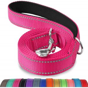 Laisse Double Face R&eacute;fl&eacute;chissante Robuste Pour Chien, Avec Poign&eacute;e Rembour&eacute;e, 1.5m X 2.5cm, Rose Vif - Neuf