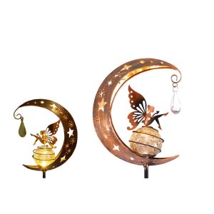 Lampe Solaire De Jardin Avec Globe En Verre En Forme De Lune Et D'ange, R&eacute;sistante &Agrave; L'eau, &Agrave; Planter Dans Un Chemin. - Neuf