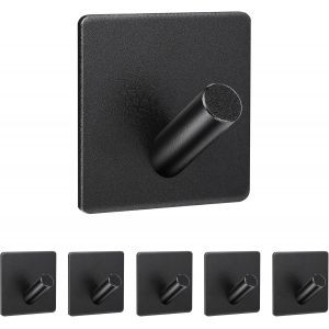 SJZG-Crochet Adhesif Mural, 6 Pi&egrave;ces 3M Crochet Mural Crochet Porte Serviette Pour Salles De Bains Cuisines &Eacute;tanche Crochet Adhesifs Sans Per&ccedil;age Alliage D'Aluminium,Noir - Neuf