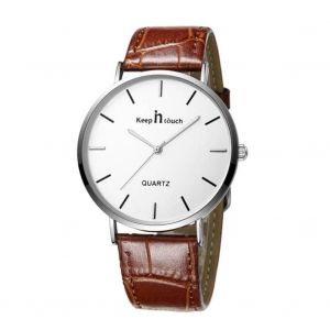 Simple Pu Cuir Montre-Bracelet Couple Amant Montre (Boîtier Argenté Bande De Montre Marron ; Femmes) - Neuf