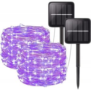 KAL-Lot De 2 Guirlandes Lumineuses Solaires D'Extérieur 10 M 100 Led 8 Modes Étanches Pour Jardin, Terrasse, Cour, Mariage, Décorations De Fête - Neuf
