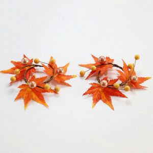Rond de serviette en feuilles d'érable - Décorations de la fête des récoltes - Anneau de bougie festive pour Noël d'Halloween - Neuf