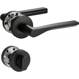 Bettklinke Poign&eacute;e de porte en nickel bross&eacute; mat pour porte d'entr&eacute;e et porte int&eacute;rieure en forme de L, rosace ronde, BB - Neuf