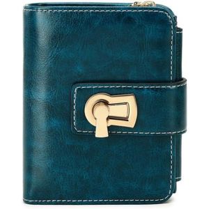 Portefeuille Femme Mode Porte-Monnaie Avec Blocage Anti Rfid Pu Porte-Cartes Court Portefeuille &Agrave; Trois Volets Petit Wallet Avec 11 Emplacements Pour Cartes Bleu - Neuf