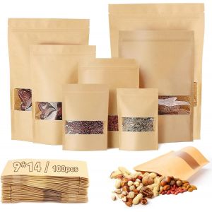 TIANYI-40 Pièces Sachet Kraft 10X15cm Sachet Kraft Alimentaire Réutilisables Sachet Zip Reutilisable Emballage Alimentaire avec Fenêtre Transparente pour Noix Nourriture Grains de Café - Neuf