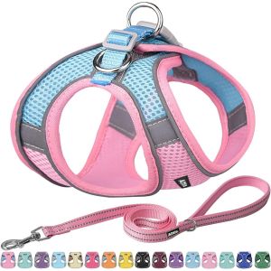 Ensemble Harnais Et Laisse Pour Chien - Pet Supply Harnais R&eacute;glable Sans Traction Pour Chien, Sans &Eacute;tranglement, Facile &Agrave; Mettre Sur Les Chiens De Taille Moyenne Rose L - Neuf
