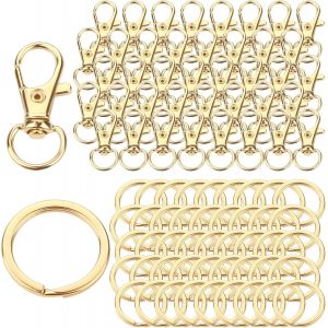 KALANKA-Mousqueton Porte Clef M&eacute;tal 80 Pi&egrave;ces Anneaux Porte Cl&eacute;, Attache Porte Cl&eacute;, Fermoir Mousqueton, Mousqueton Pivotant Keychain, Crochet Porte Clef pour Bijoux Porte-cl&eacute; Gadget DIY D&eacute;coratio&iquest;Or&iquest; - Neuf