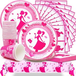 Letnerny-Vaisselle De Fête Anniversaire Princesse,61 Pièces Vaisselle De Fête Princesse Comprendre Assiette À Dessert, Tasses, Serviettes Et Nappes Pour Vaisselle De Fête Anniversaire - Neuf