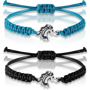Kalsw-Lot De 2 Bracelets De Cheval R&eacute;glables Pour Homme Et Femme Avec Pendentif En Forme De T&ecirc;te De Cheval,Pour Les Amateurs De Chevaux,Durables Et &Eacute;l&eacute;gants,Id&eacute;e Cadeau Parfaite,Multicolore,L - Neuf