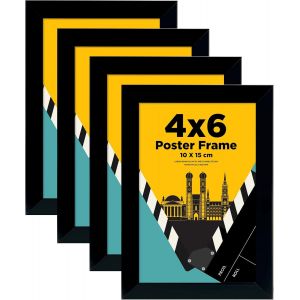 CMWX-Cadres photo 10x15cm Lot de 4, Cadre photo en bois composite robuste avec verre véritable - Horizontal ou Vertical pour Accrocher au mur ou Décorer une table, Noir - Neuf