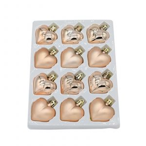 12 Pcs/Bo&icirc;te en Forme de Coeur de la Pendaison des Ornements de No&euml;l Boules de Pendentifs pour Partie &agrave; Domicile Champagne or - Neuf