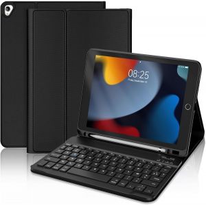 Clavier Pour Ipad 10.2 9eme/8eme/7eme Génération 2019/2020/2021, Étui Clavier I Pad 9eme Generation Avec Fente Pour Stylo, Azerty Clavier Ipad Bluetooth Pour Air 3/Pro 10.5 2017, Noir - Neuf