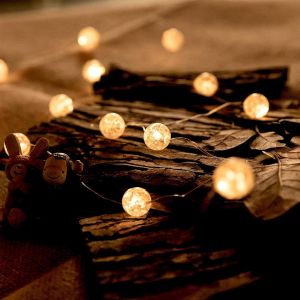 KAL-Guirlande Lumineuse Boules En Cristal - 2 M - 20 Led - En Cristal Craquelé - Fonctionne Avec Piles - Blanc Chaud - Pour Intérieur, Mariage, Noël, Saint-Valentin, Chambre À Coucher - Décoration - Neuf