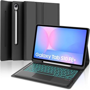 Coque pour Samsung Galaxy Tab S10 FE+ 13.1"" 2025 avec Pav&eacute; Tactile Clavier, AZERTY Fran&ccedil;ais R&eacute;tro&eacute;clair&eacute; D&eacute;tachable sans Fil Bluetooth Clavier, &Eacute;tui avec S Pen Fente pour Stylo, Noir - Neuf