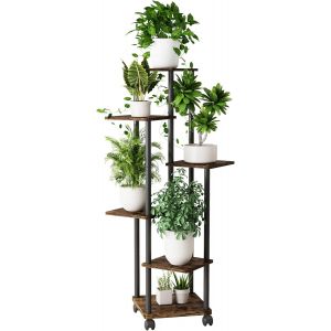 Nouvelhorizonstore-6 Niveaux Support Pour Plantes, 137 Cm &Eacute;tag&egrave;re Pour Plantes En M&eacute;tal Bois, Porte Plantes D'int&eacute;rieur Pour Plusieurs Plantes, Support Pot De Fleur Le Balcon Du Jardin, Salon, Bureau - Neuf