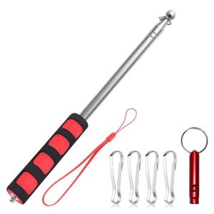 MEVRONISSHOP-M&acirc;t de Drapeau T&eacute;lescopique 2,5 m M&acirc;t de Drapeau avec 4 Crochets, Mat pour Drapeau Portatif pour Guides, Camping, Enseignants, Excursions, comp&eacute;titions (Rouge) - Neuf