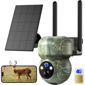 KALANKA-4G LTE Camera Exterieur Solaire Chasse: 2K Camera Surveillance sans Fil Carte Sim - 360&deg; PTZ Cam&eacute;ra sur Batterie - Vision Nocturne Couleur D&eacute;tection Humaine IP66 - Neuf