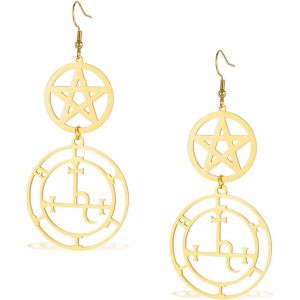 Kal-Boucles D'oreilles Roue D'hécate Sigil De Lilith Déesse Boucles D'oreilles Pendantes Acier Inoxydable Pentagramme Bijoux Wiccan Pour Femmes - Neuf