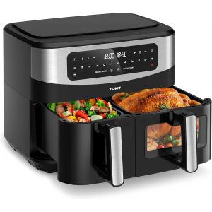 lbgwp60-Friteuse À Air Double Panier 10 L (4 L X 6 L), Xxl Double Zone Air Fryer 12 En 1 Programmes De Cuisson Friteuse Sans Huile Avec 2 Tiroir Friteuses À Air - Neuf
