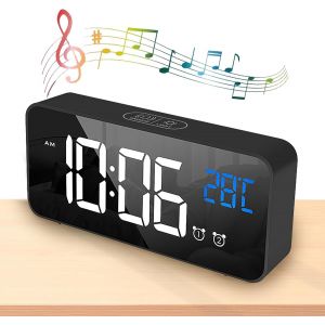 LED R&eacute;veil Num&eacute;rique, 2 Alarme, Port de Recharge USB, 13 Musiques, Fonction Snooze, Capteur Acoustique et Capteur Tactile, et Affichage de La Temp&eacute;rature, 4 Niveaux de Luminosit&eacute; (Blanc) - Neuf
