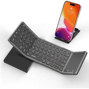 Clavier Bluetooth Pliable - AZERTY Mini Portable Clavier sans Fil avec Pavé Tactile,Rechargeable,Pleine-Taille,3 Canaux Bluetooth,pour Windows iOS Android Tablette iPad - Noir - Neuf