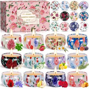 TRAHOO-Lot De 12 Bougies Parfum&eacute;es, Coffret Cadeau Pour Femme, Aromath&eacute;rapie Pour La Maison, Cire De Soja En Pot, Id&eacute;al Pour Anniversaire - Neuf