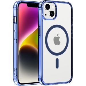 SJZG-Coque Magn&eacute;tique Pour Apple Iphone 14/Iphone 13 6.1"",Compatible Avec Magsafe Recharge Sans Fil,Translucide Givr&eacute; Etui Pc Dur + Tpu Bumper Antichoc Anti-Rayures Protection Housse,Bleu - Neuf