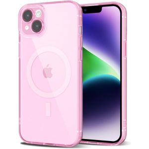 SJZG-Pour Iphone 14 Coque Compatible Avec Magsafe, Transparente Magn&eacute;tique Protection De L'Objectif Etui Housse, Pleine Silicone Cover, Coque Mat Translucide Mince Antichoc, Rose Clair - Neuf