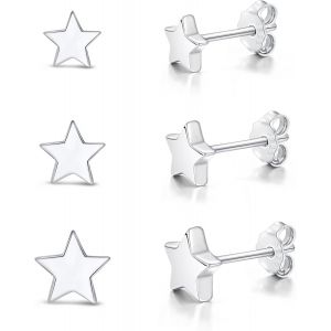 Kal-Lot De 3 Paires De Boucles D'oreilles En Argent Sterling 925 Pour Femme - &Eacute;toile Carr&eacute;e - Hypoallerg&eacute;niques - Pour Cartilage - Pour Plusieurs Trous D'oreille - Neuf