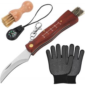 Eryi-Couteau À Champignons Avec Brosse, Boussole Et Gants, Couteau Mycologique De Poche Pliant, Avec Brosse Poil De Sanglier, Couteau De Camping - Neuf