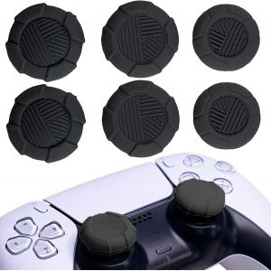 Thumbsticks Grip Joystick PS5 - FPS Capuchons Joystick PS5 Thumb Grip Manette PS4/5 Silicone Caps Accessoires Manette Controller &agrave; Aide avec Viser, R&eacute;duire Pouce Fatigue, Noir Charbon 6 pi&egrave;ces - Neuf