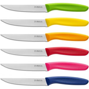 Kalanka-Couteau Steak Set De 6,Couteaux &Agrave; Steak Dentel&eacute; De Haute Qualit&eacute;,Couteaux De Cuisine Professionnelle,Couteau En Acier Inoxydable,Poign&eacute;e Multicolore Robuste,Couteaux Et Ustensiles De Cuisine - Neuf