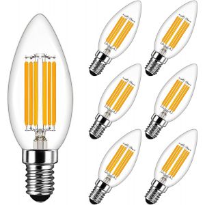 Ampoules Led Bougie Filament E14 6w Equivalent 60w 600lumen, Blanc Chaud 2700k, Ampoule Filament Bougie E14 Pour Lustres, Luminaires Décoratifs, Non-Dimmable, Verre, Lot De 6[Amp745036] - Neuf