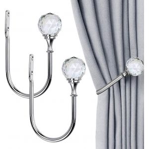 2 pièces rideaux en forme de U avec boules de cristal transparent pour décoration murale,argent - Neuf