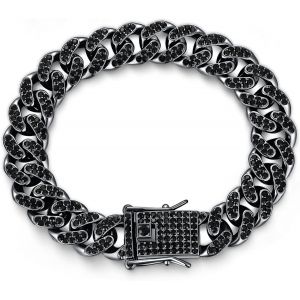 Trahoo-Chaîne Cubain Diamant Homme,14/20mm Plaqué Or Véritable 18 Carats/Platine Or Blanc Collier Ras Du Cou Bracelet,Diamants De Laboratoire Incrusté Fabrication Artisanal,Avec Boîte-Cadeau - Neuf