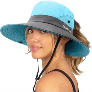 Tianyi-Femme Soleil Chapeau L'extérieur Uv Protection Pliable Large Bord Pêche À Cheval Queue Upf 50+ - Neuf