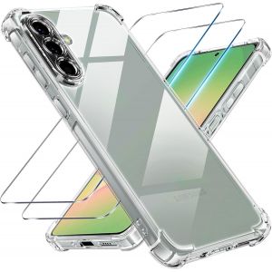 AEFJ-3 en 1 Coque et Verre Tremp&eacute; pour Samsung Galaxy A56 5G, [Coussin d'air Int&eacute;gr&eacute;] Anti-Jaunissement Souple TPU Bumper Coque Protection pour Samsung a56 5g, Transparente - Neuf