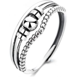 Bague Anti-Stress Sterling Argent 925 - Spinner Avec 3 Beads, R&eacute;glable, Anneau Ouvert Pour Femmes Et Filles - Bijou Cadeau Anti-Anxi&eacute;t&eacute; - Neuf